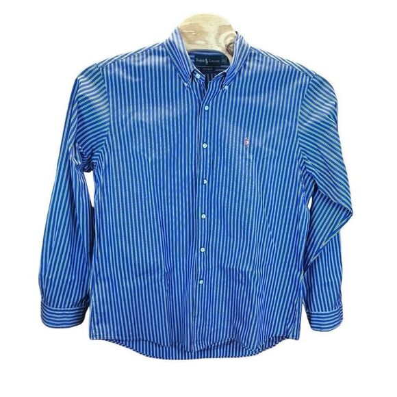Ralph Lauren Long Sleeve Striped XL Custom Fit Blue Black - Picture 1 of 4